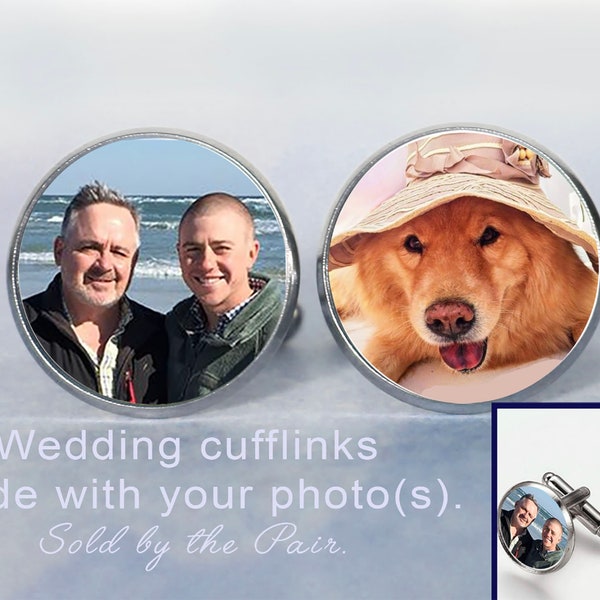 Wedding Cuff links with YOUR two photos, Groom Gift Cufflinks Keepsake, Father of the Bride gift, Custom Photo