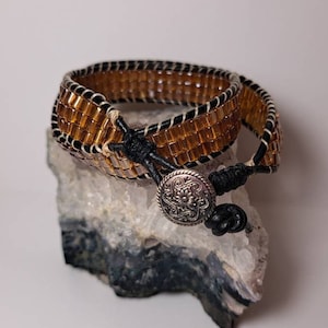 Two Wrap Beaded Tortoise Double Wrap Leather Bracelet