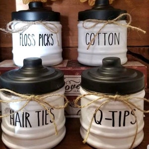 Glass Jars Set Bathroom Apothecary Farmhouse Style Cotton Q-Tips Flossers Hair Ties Organizing Home Decor Storage Gift Cottagecore