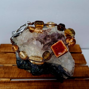 Handcrafted Artisan Natural Tones BOHO Glass Stone Beaded Bracelet