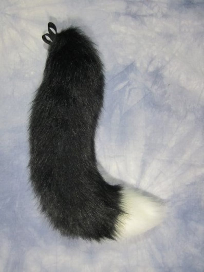 Curvy Black Fox Tail With White Tip READY TO SHIP Etsy
