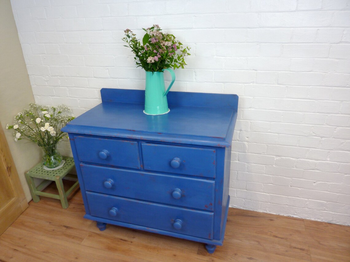 Vintage Blue Chest of Drawers Solid Wood Bedroom Furniture Etsy UK