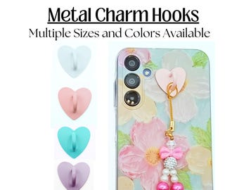 Heart Charm Hook, For Phone, Ipad, Kindle, Console, E-Reader, Kawaii Accessories, Adhesive Metal Hook for Hanging Charms, Various Colors