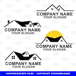 Lot de logos de toiture SVG, logo de toiture PNG, gestion immobilière, immobilier, rénovation domiciliaire, fichiers numériques, modèles de logo
