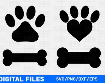 Perro Pata Impresión SVG Archivos de corte / Pata de perro SVG Archivos / Hueso de perro SVG / Archivos de corte cricut / Archivos de corte de silueta