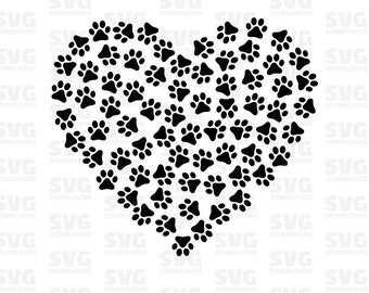 May include: Black paw prints arranged in the shape of a heart. This design is perfect for dog lovers and can be used for a variety of crafts.