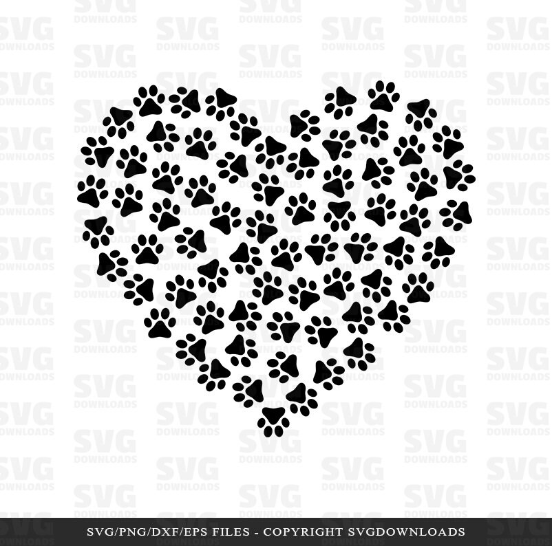 Dog Paw Heart SVG, Paw Print SVG, Cricut Files, Silhouette Files, Cut Files...