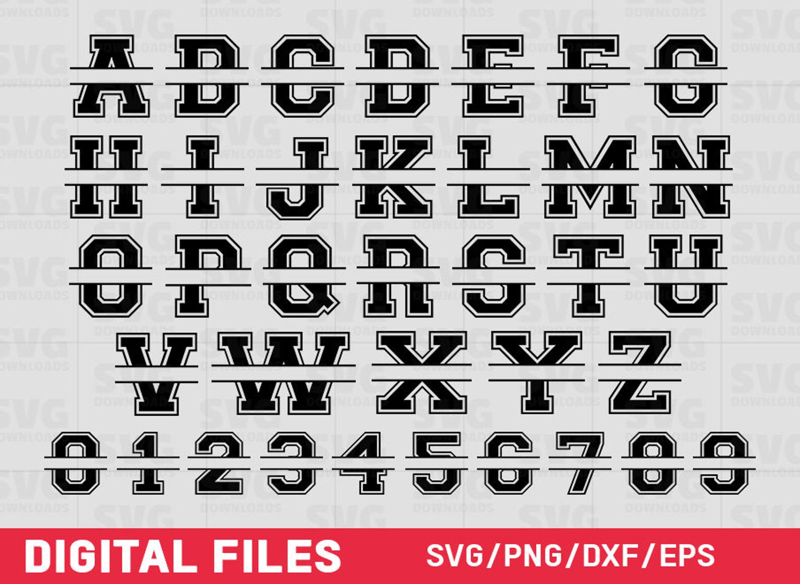 Varsity Split Monogram Letters and Numbers | SVG Cut Files and PNG ...