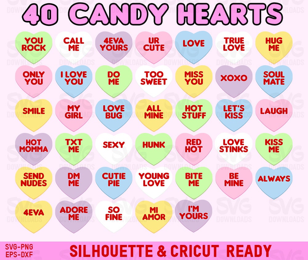 Candy Hearts SVG | Valentine SVG | Valentines Day | Candy Heart Clipart ...