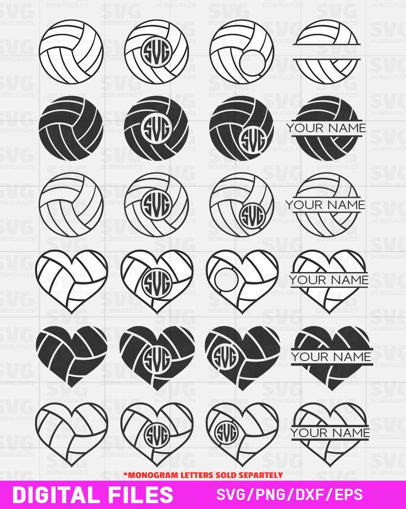 Volleyball SVG Cut Files Bundle Monogram Frames SVG - Etsy