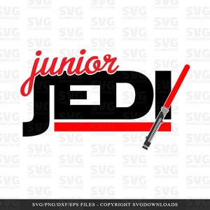 May include: Black and red graphic design with the text "junior JEDI!" and a red lightsaber.