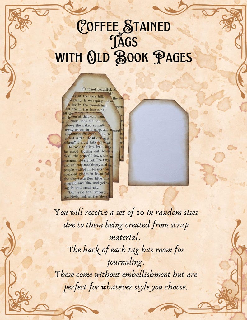 Vintage Handmade Tags, Book Pages, Ephemera, Coffee Stained, Junk ...