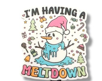 Im Having A Meltdown Badge Reel, Pastel Snowman in Pink Hat ID Holder, Cute Christmas Winter Badge Clip