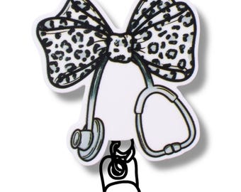 Leopard Bow Badge Reel, Nurse ID Holder, Work Accessory