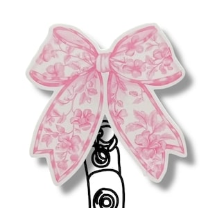 Pink Toile Bow Badge Reel, Cute Nurse Accessory, Chinoiserie Design, Gift for Nurses, Stylish ID Holder,Coquette Bow