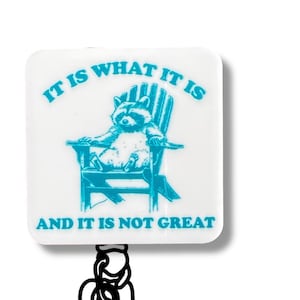 It Is What It Is Raccoon Badge Reel, Funny Retractable ID Holder, Sarcastic Nurse Gift, Cute Office Accessory