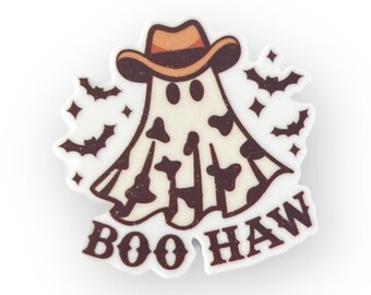 Cowboy Ghost Badge Reel: Spooky Halloween ID Holder