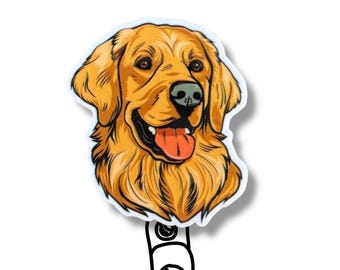 Golden Retriever Badge Reel: Glitter Dog ID Holder, Nurse Gift
