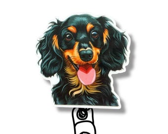 Dachshund Badge Reel, Dog ID Clip