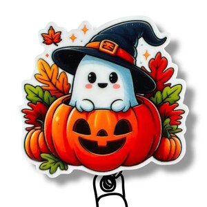 Ghost with Flowers Badge, Cute Nurse Badge Reel, Teacher Gift, Retractable ID Holder, Floral Ghost Design