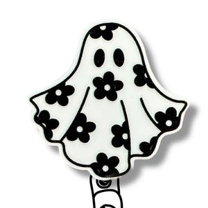 Floral Ghost Badge Reel: Interchangeable Halloween ID Holder