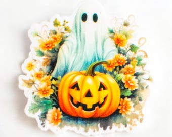 Ghost Badge Reel: Fall Floral Halloween ID Holder