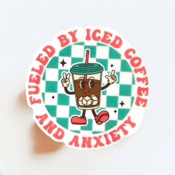 Iced Coffee & Anxiety Badge Reel: Humorous Acrylic Badge Holder