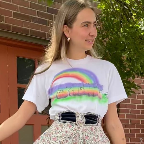 1980s Airbrush Rainbow "Stephenie" T-shirt size Medium Large
