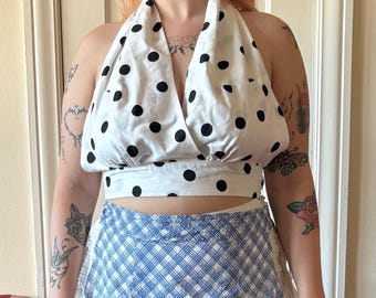 1980s schwarz-weiß gepunktetes Halfter in Größe S-Large