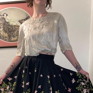 1910s Edwardian Silk Blouse with Lace Applique size Small