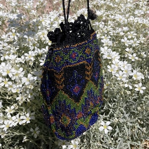 Antique Glass Beaded Coin Purse Pouch