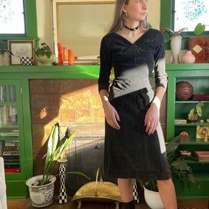 1950s Grace Da Pozzo Lamé Black and Gold Draped Dress size XS Small