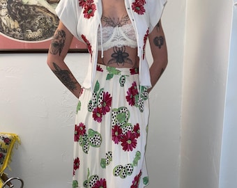 Conjunto de chaqueta de manga corta y falda con estampado de margaritas de los años 40, talla XXS