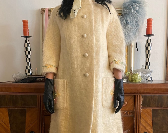 1960s Cream Boucle Coat With Embroidery and Sequins Size Medium Etsy