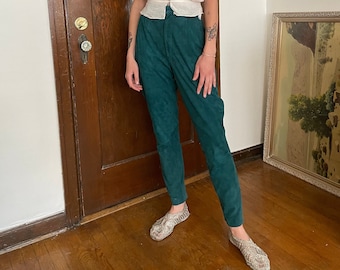 1980s Teal High Waisted Leather Jodhpurs size XS