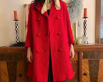 Década de 1960 Red Tweed Double Breasted Coat size Small Medium