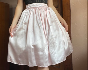 1980s Gunne Sax Pink Satin High Waisted Full Skirt size XS