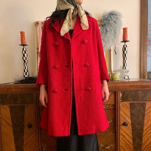 1960s Red Tweed Double Breasted Coat size Small Medium