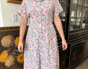 1940s Novelty Floral Print Cotton House Dress size Large
