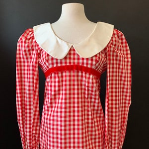 1960s Gingham Red and White Taffeta Mod Dress with Peter Pan Collar size XS image 1