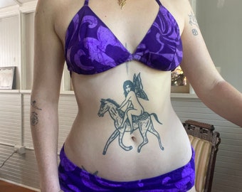 1960s Purple Barkcloth Triangle Mod Bikini size Large
