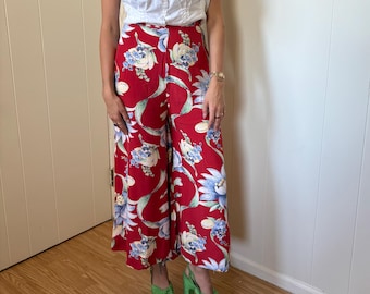 1930er Jahre Floral Viskose Hose mit weitem Bein Strand Pyjama größe XS