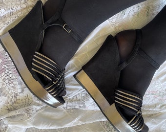 Zeppe in tessuto nero e argento DEADSTOCK anni 2000, dimensioni multiple