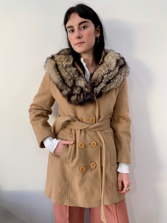 1970s Coyote Fur Collar Penny Lane Wool Jacket Coa
