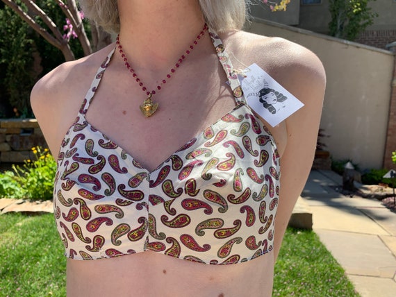 1950s Handmade Paisley Cotton Bikini Top