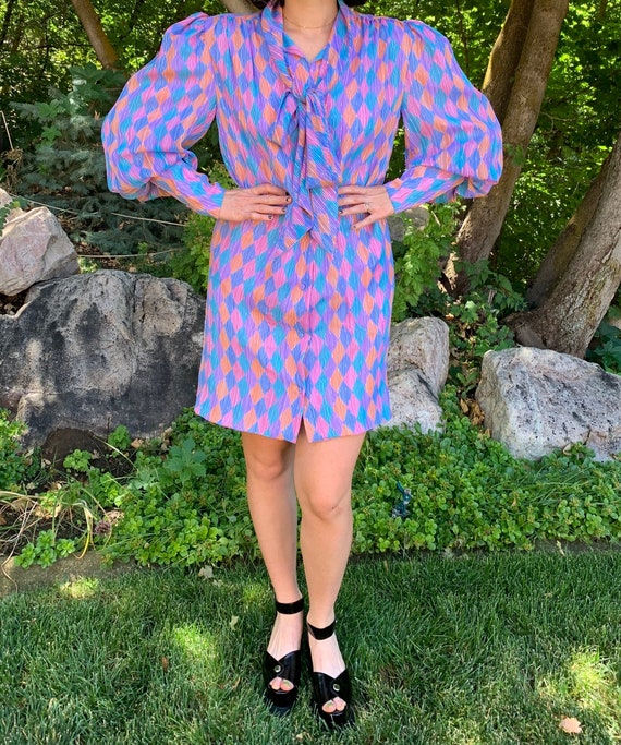 1980s Neiman Marcus Harlquin Designer Shift Dress