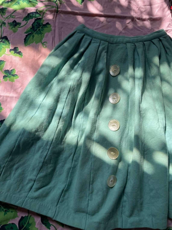 1940s Mint Wool Pleated Full Skirt with Pearled B… - image 5