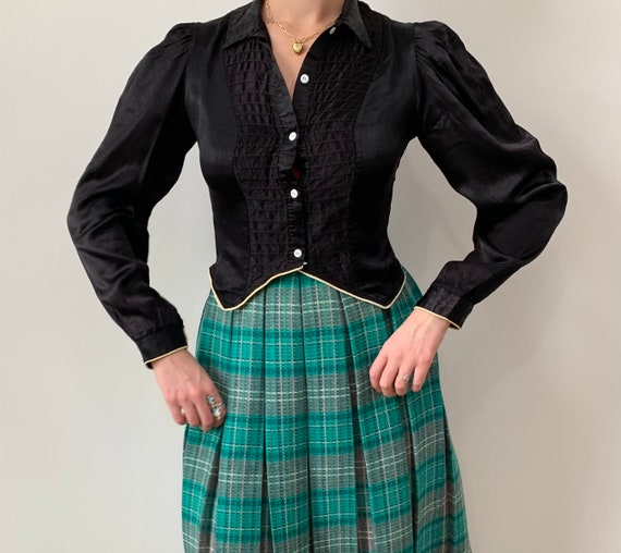 1950s Green Wool Plaid Pleated Kilt Skirt size Sm… - image 5