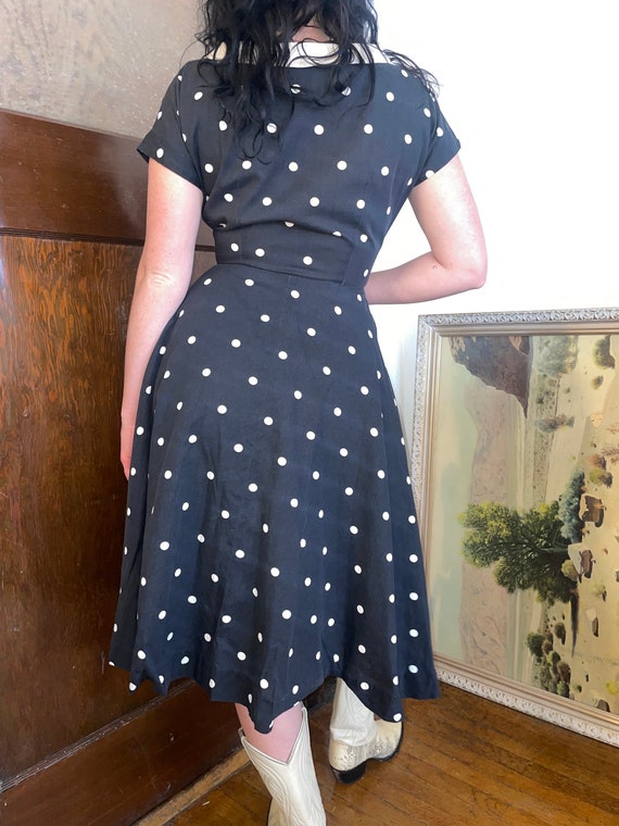 1950s Black and White Polka Dot Dress with Full s… - image 3