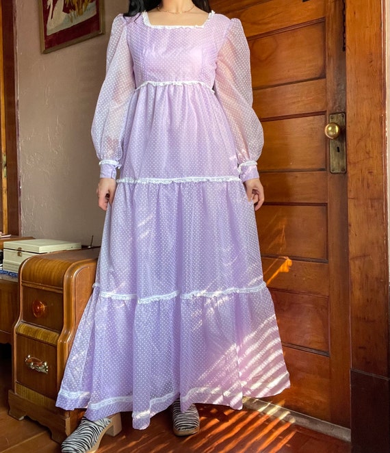1960s Lilac Swiss Dot Chiffon Tiered Formal Dress… - image 4